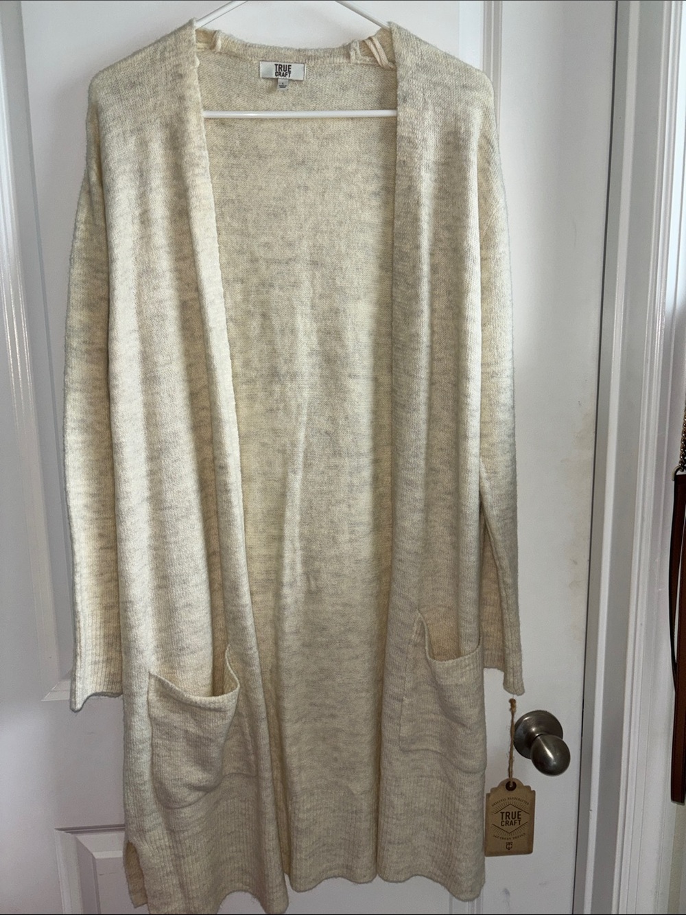 True Craft Ivory Open-Front Long Cardigan with Pockets